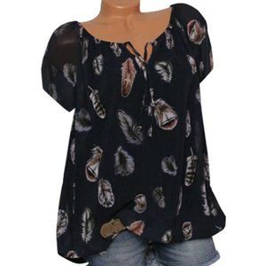 Blue Feather Print Peasant Blouse Sz. 5x (~Sz 22)